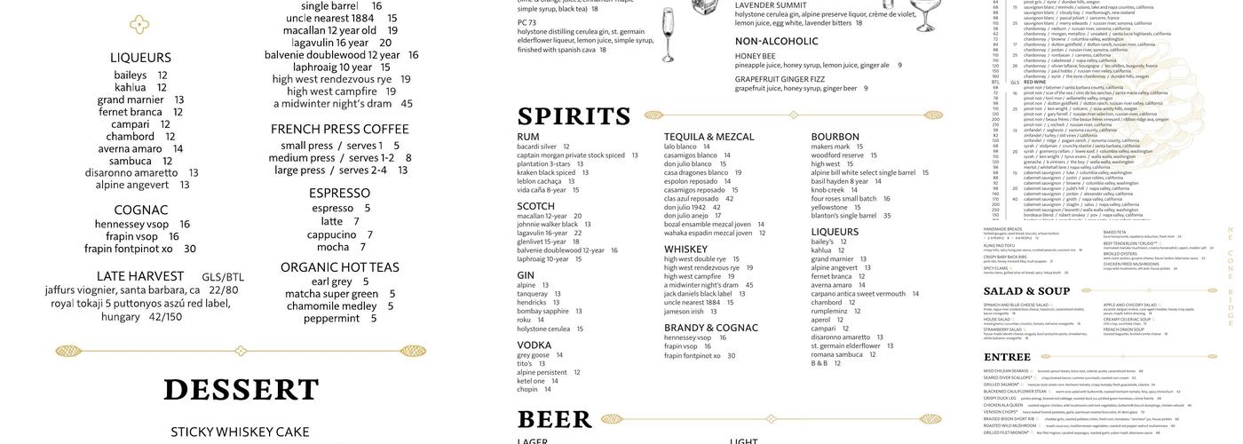 Pine Cone Ridge Menu