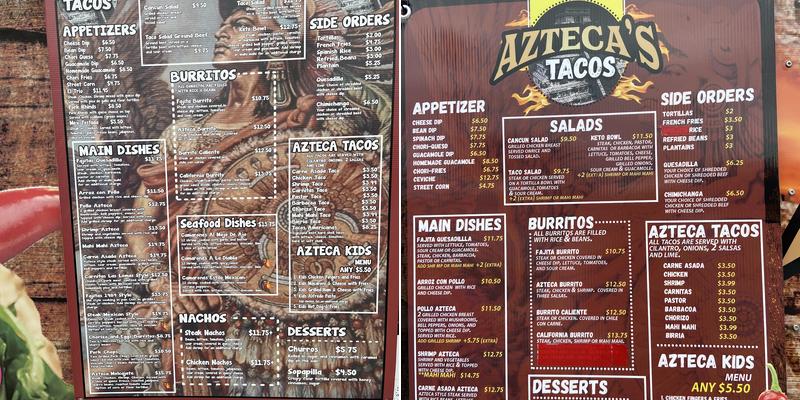 Azteca's Tacos Menu