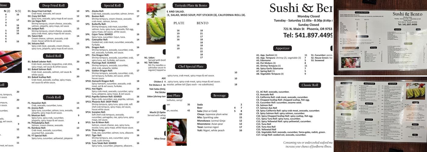 Sushi & Bento Menu