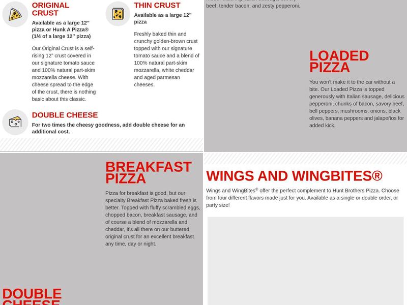 Hunt Brothers Pizza Menu