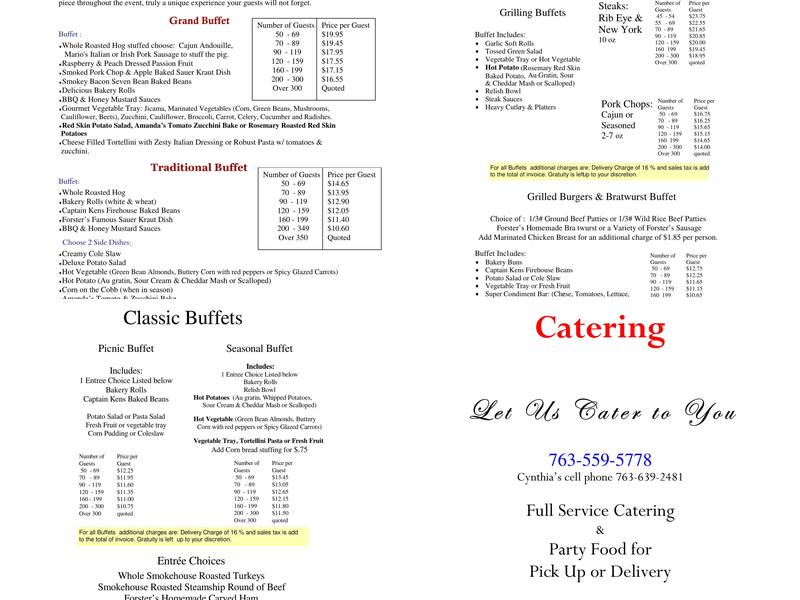 Forsters Catering Menu
