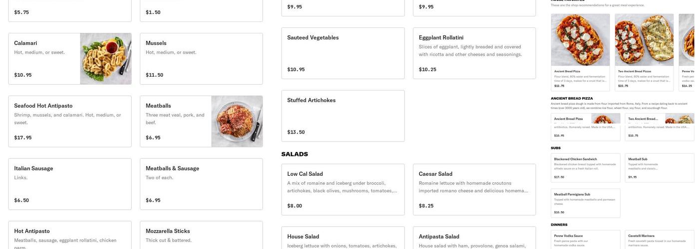 Ancient Bread Pizza Menu