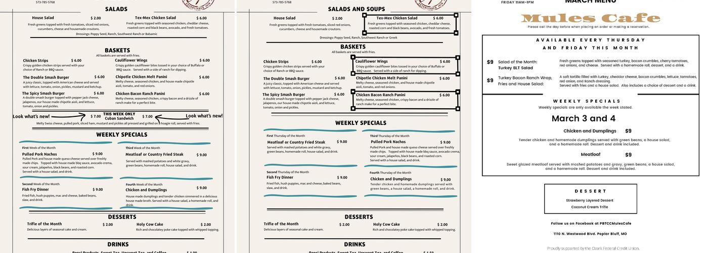 Mules Cafe Menu