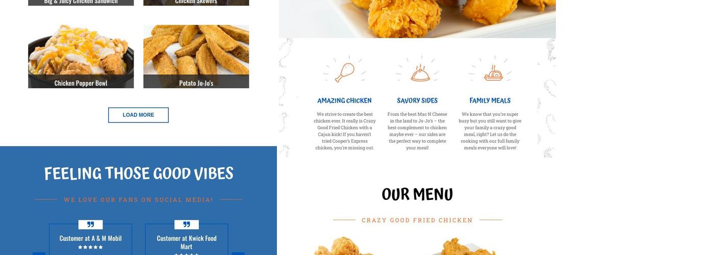 Cooper's Express Menu