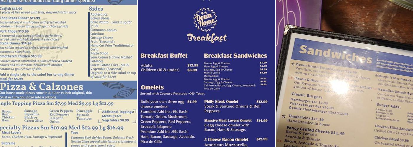 Down Home Pub and Eatery Menu