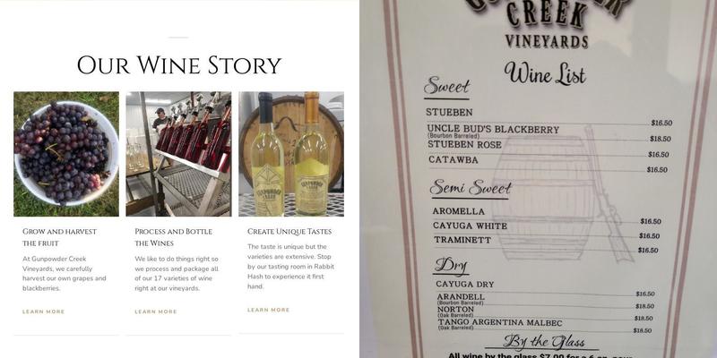 Gunpowder Creek Vineyards Menu