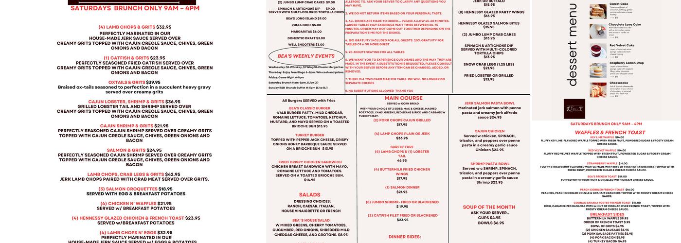 Bea’s Kitchen & Kocktails Menu