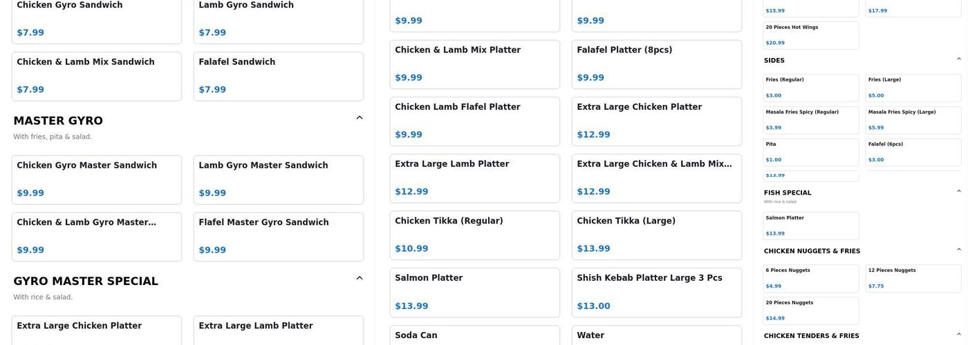 Halal Gyro Master Menu