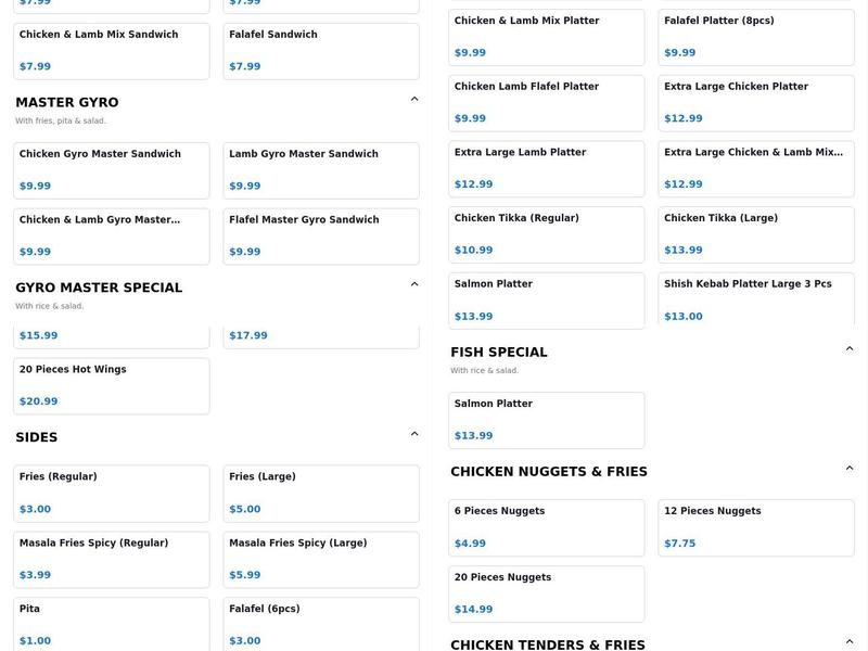 Halal Gyro Master Menu