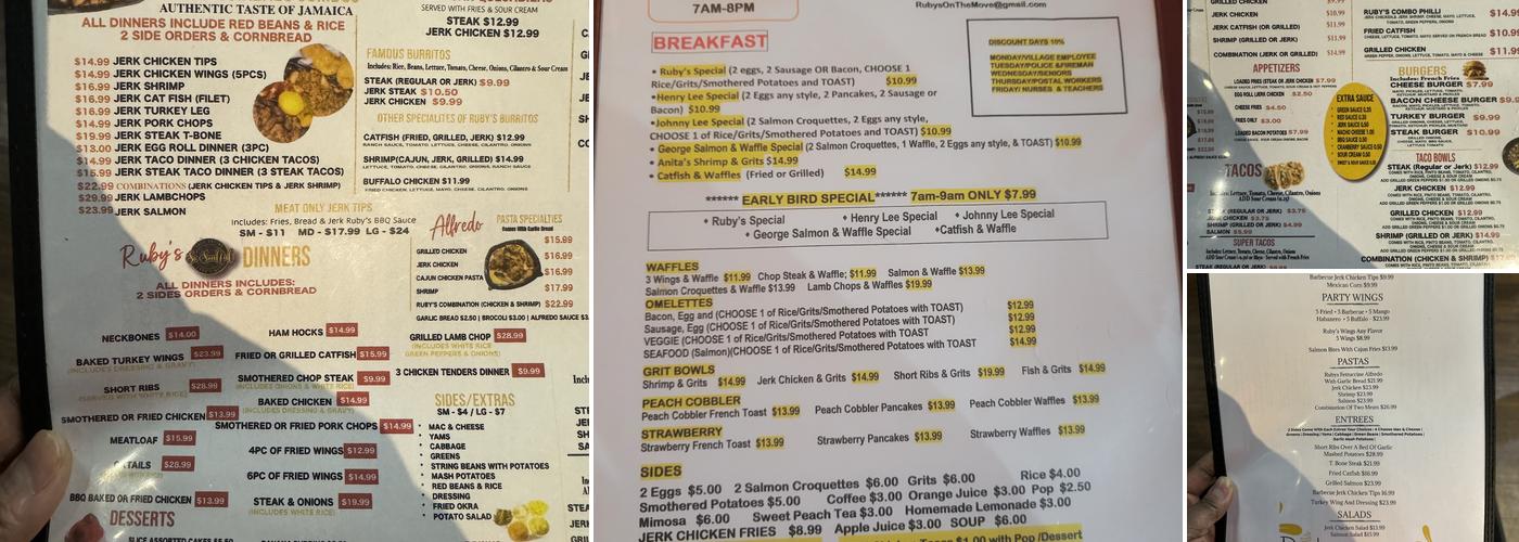 Ruby's Soul Food Menu