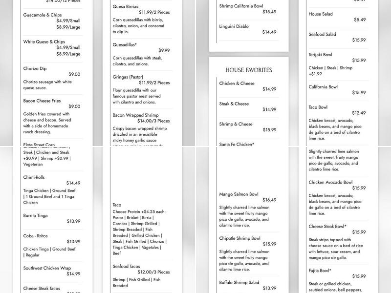 Coba Bar & Grill Menu
