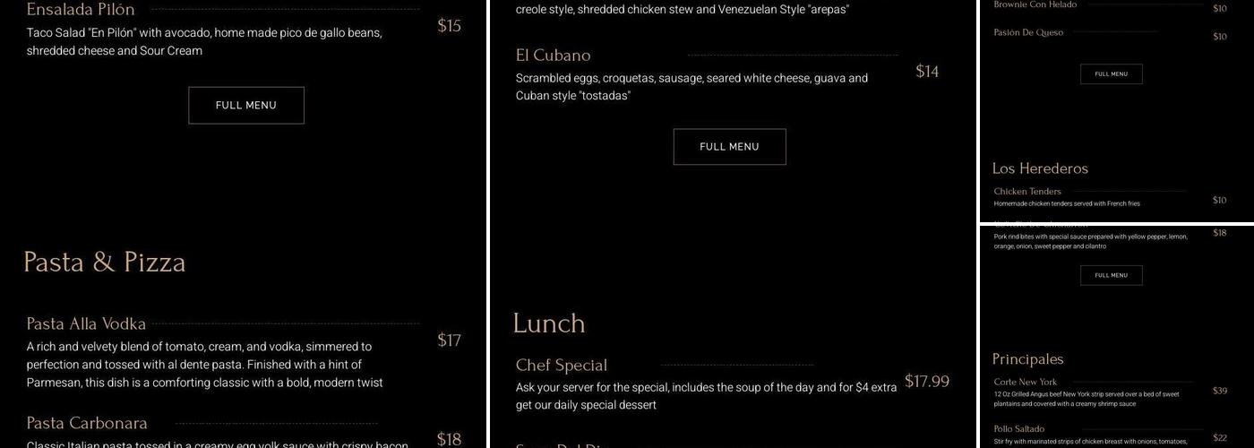 Pilón Miami Menu