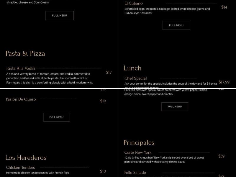 Pilón Miami Menu
