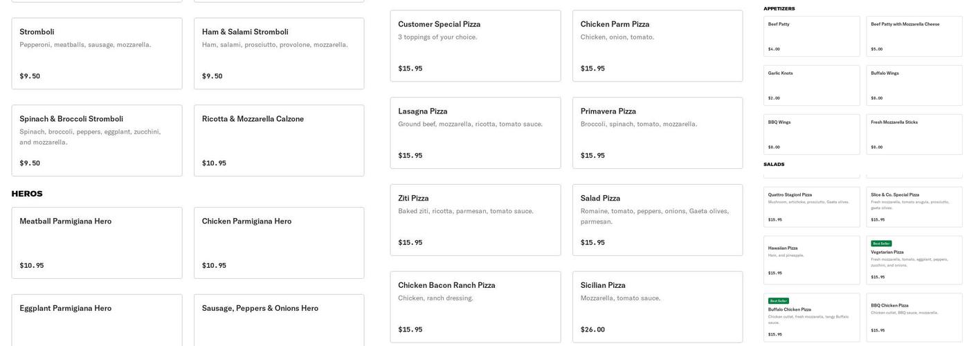 Slice & Co Fine Gourmet Brick Oven Pizza, Inc Menu