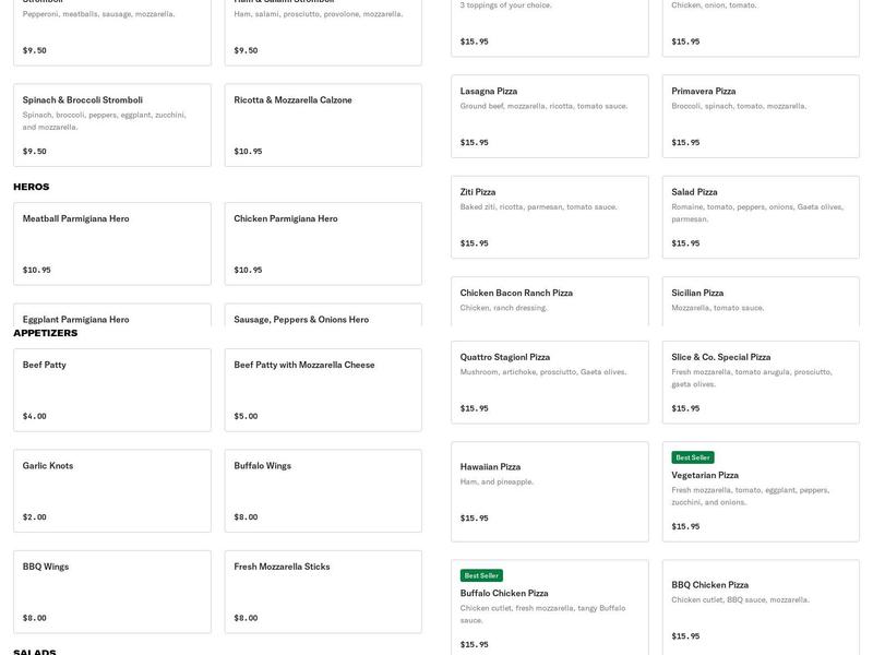 Slice & Co Fine Gourmet Brick Oven Pizza, Inc Menu