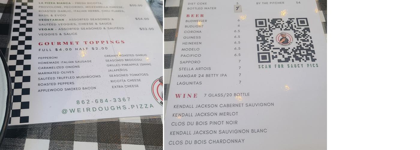 Weirdough’s Pizza Menu