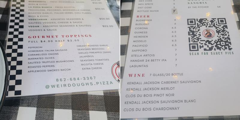 Weirdough’s Pizza Menu
