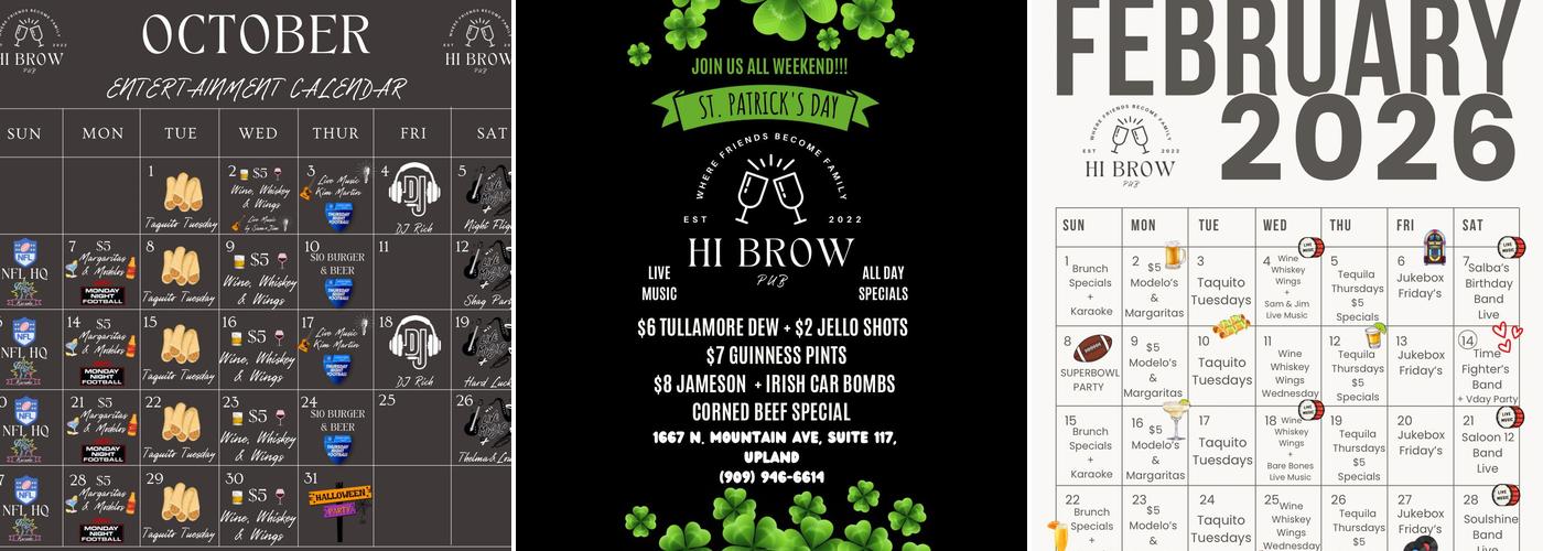 Hi Brow Pub Menu