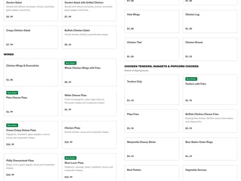 Crown Crispy Chicken & Pizza Menu