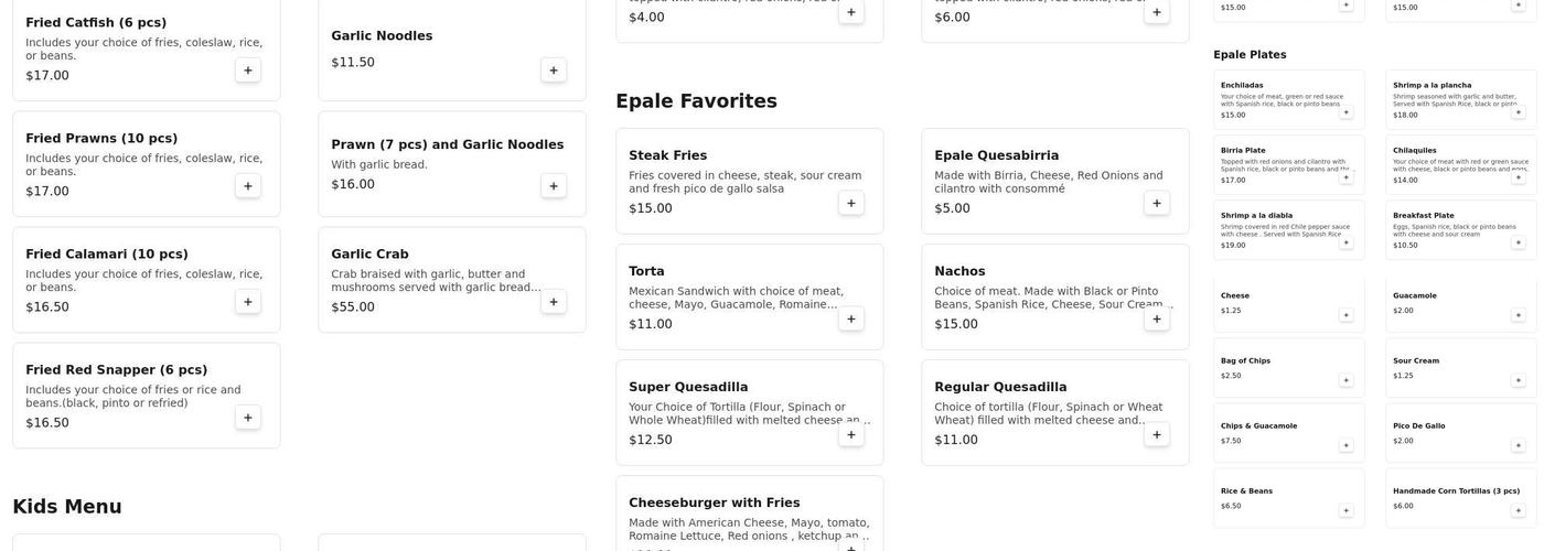 Epale Taqueria and Seafood Menu