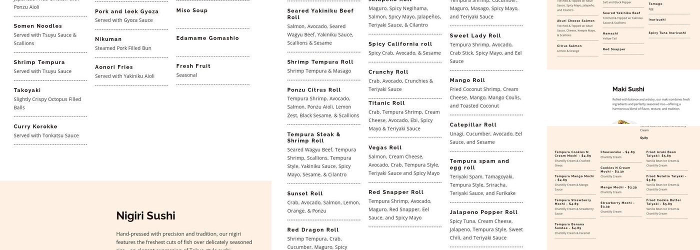 Tsubame Rotating Sushi Menu