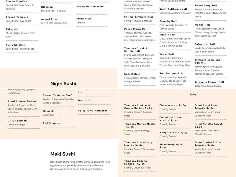 Tsubame Rotating Sushi Menu