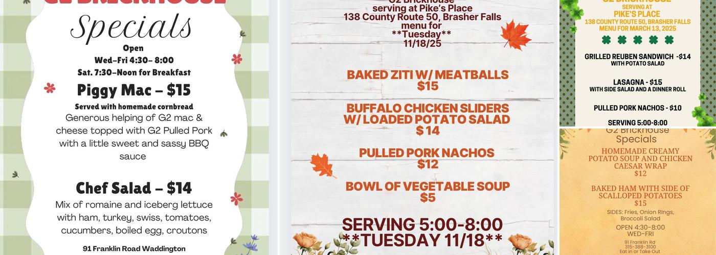G-2 Brickhouse Menu