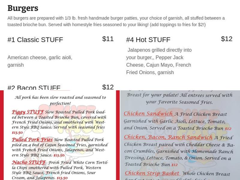Stuff Your Face, LLC Menu