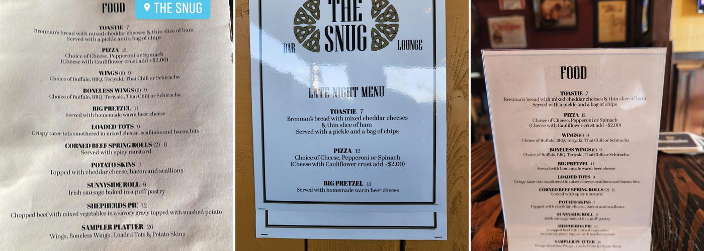 The Snug Menu