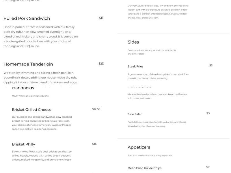 Stringtown BBQ Menu