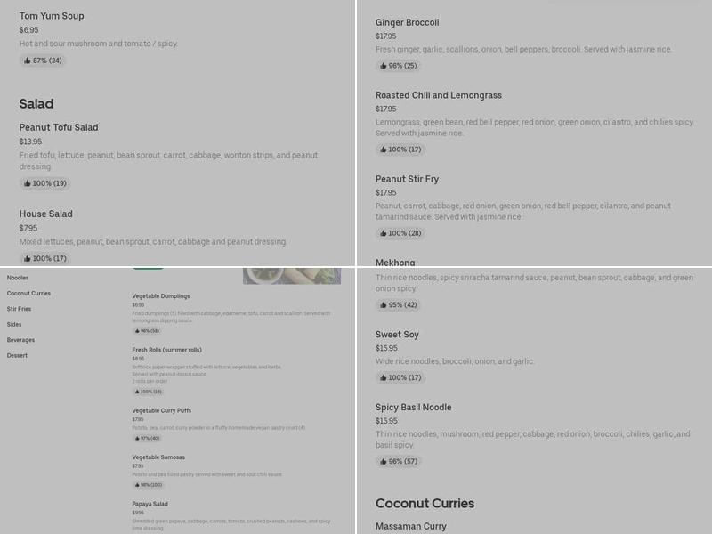 Blue Ginger Vegan Thai Menu