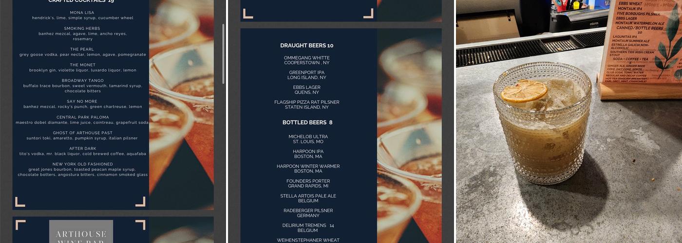 Arthouse Bar Menu