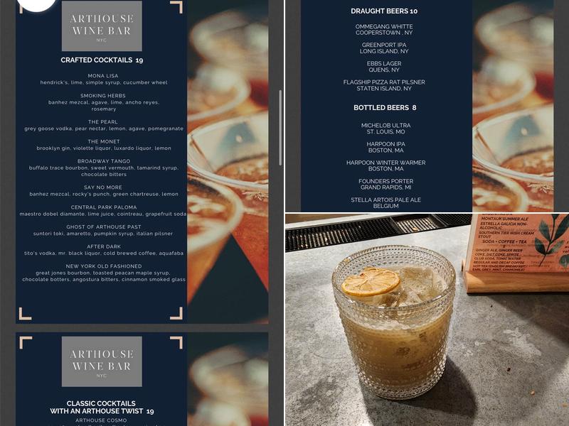 Arthouse Bar Menu