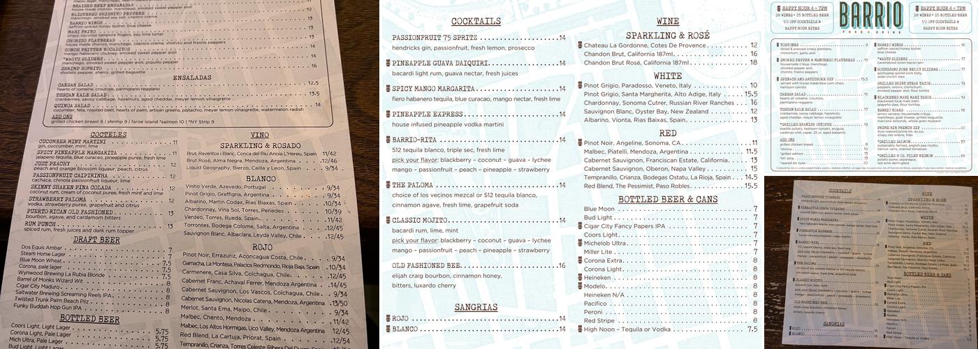 Barrio Menu
