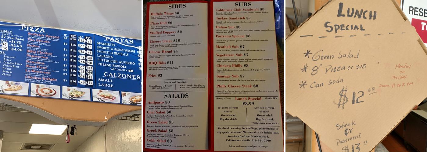 Buffalo's Pizza Menu