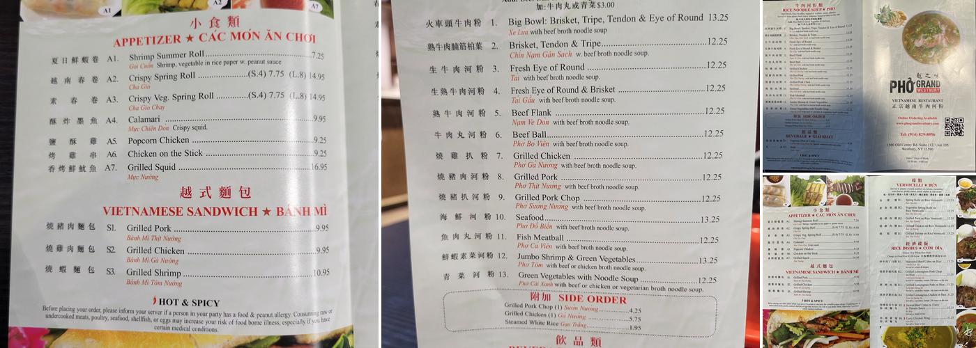 Pho Grand Westbury Menu