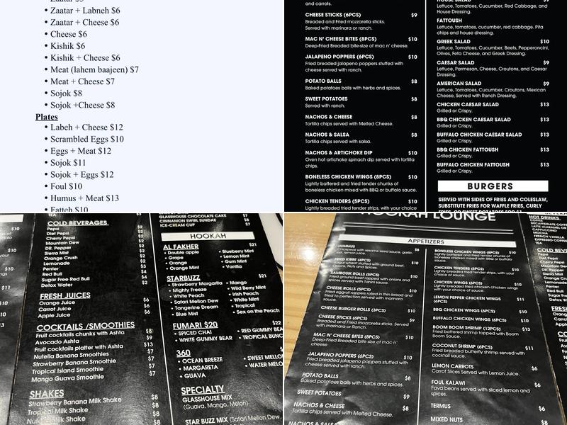 Glass House Hookah Lounge Menu