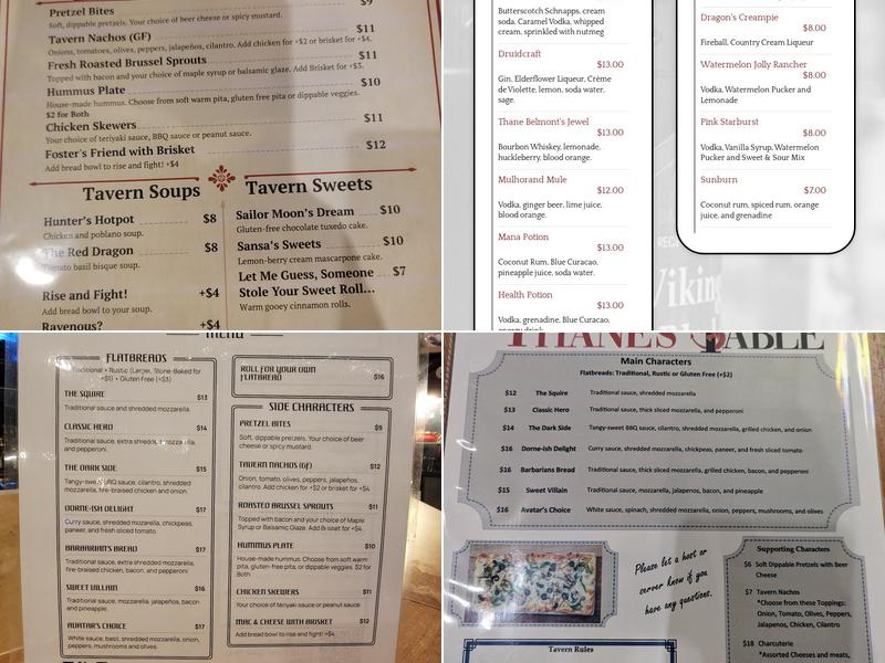 Thane's Table Menu