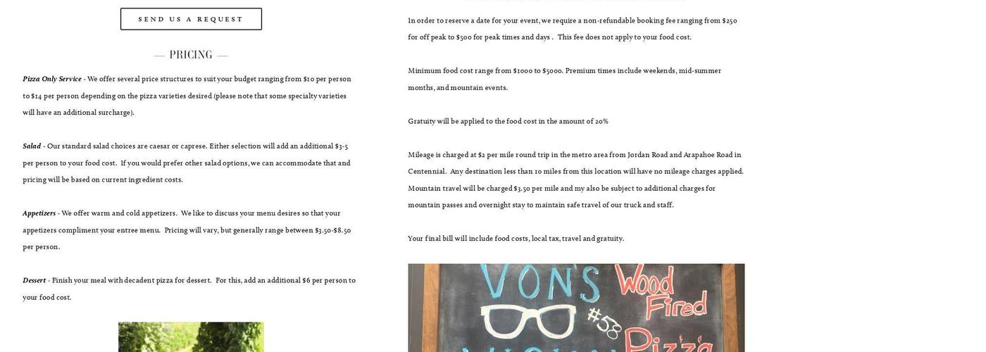 Simply Pizza Truck Menu