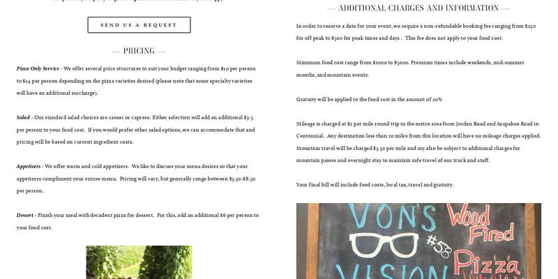 Simply Pizza Truck Menu