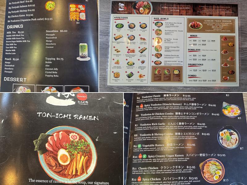Ton-Ichi ramen Menu