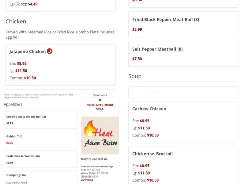 Heat Asian Bistro Menu