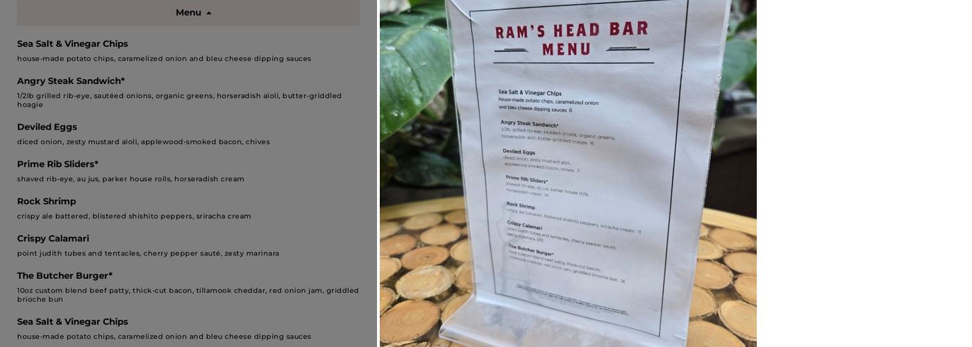 Ram's Head Bar Menu