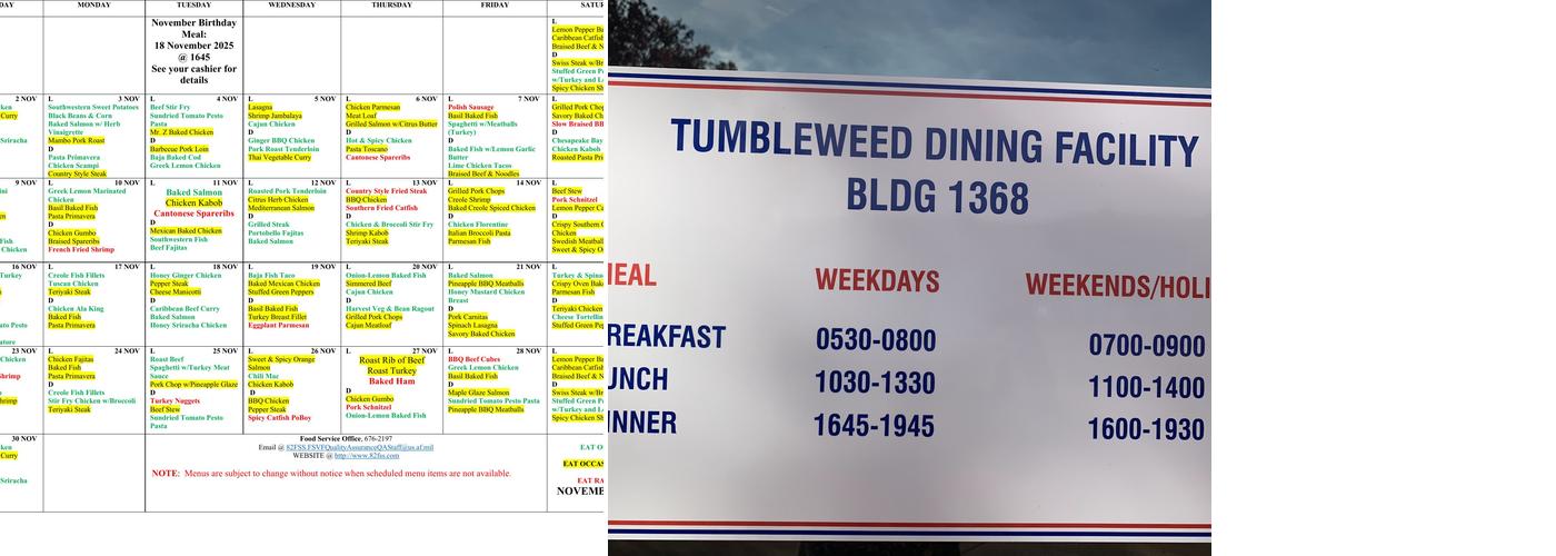 The Tumbleweed Menu