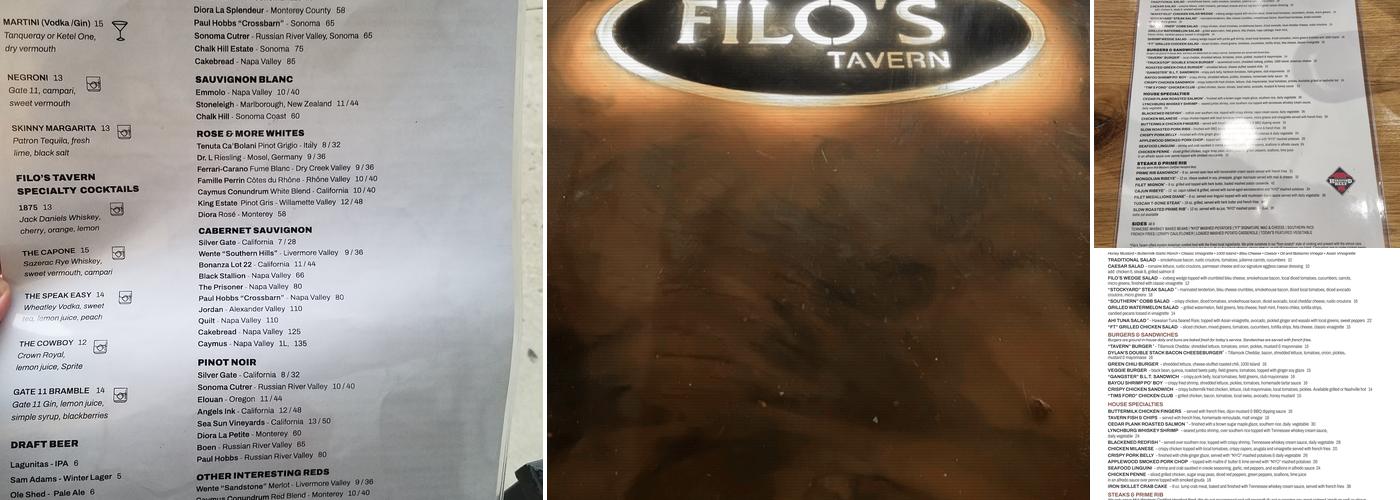 Filo's Tavern Menu