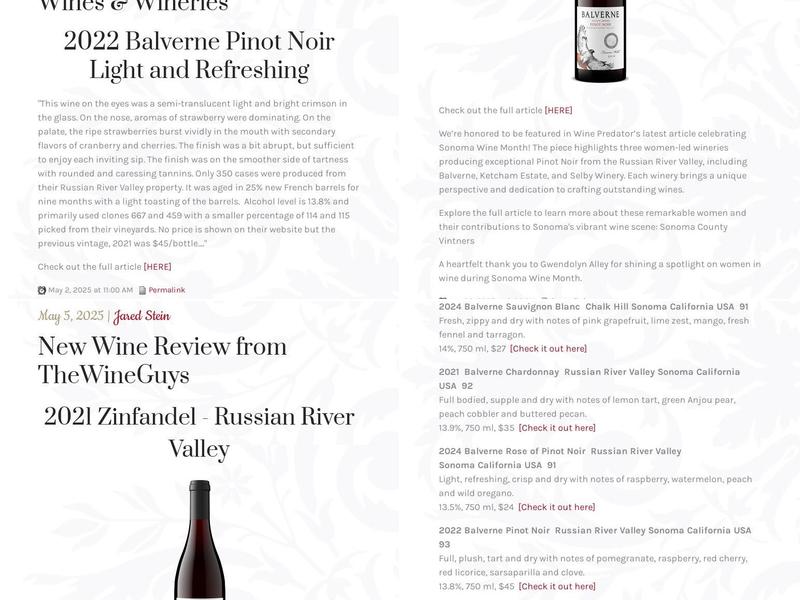 Notre Vue Estate Winery & Vineyards Menu