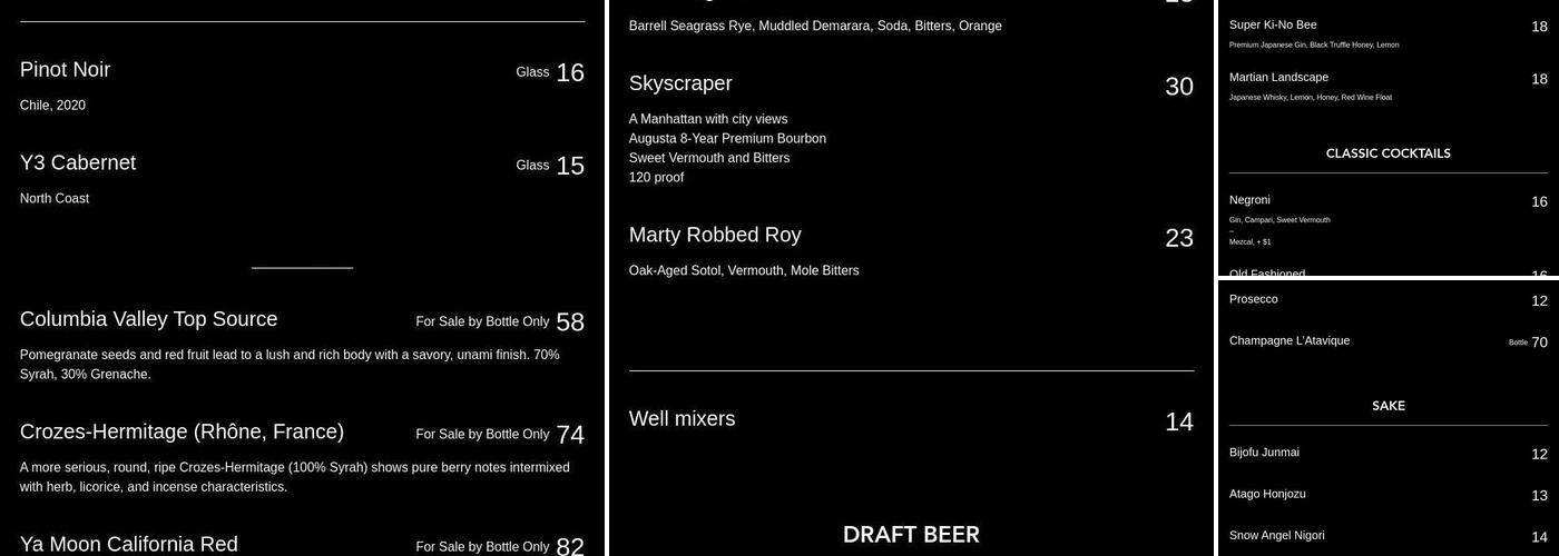 Honeycomb Hi-Fi Lounge Menu