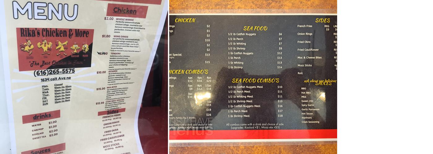 Rika’s Chicken & More Menu