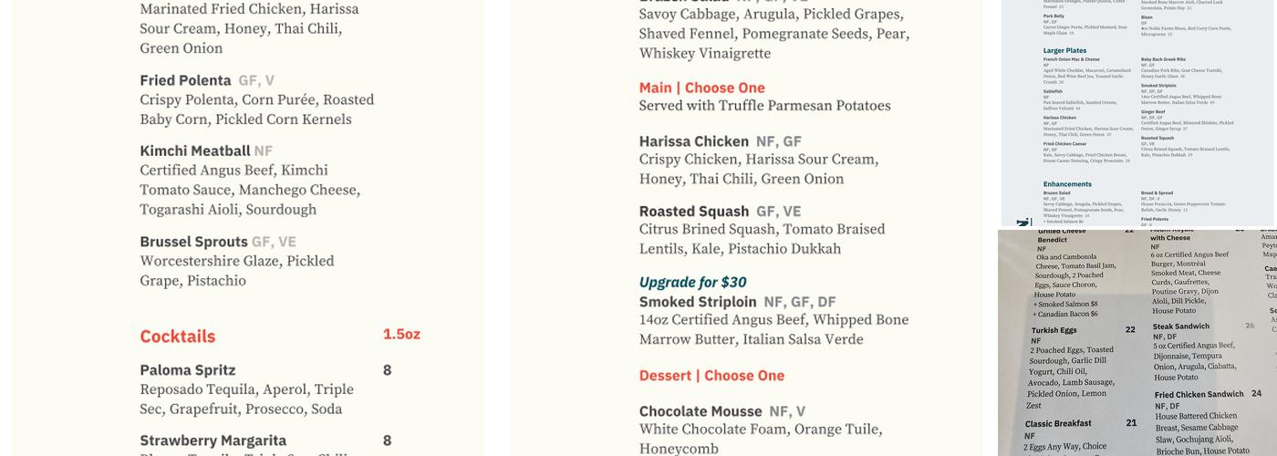 Brazen Menu