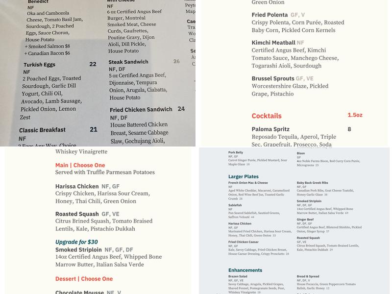 Brazen Menu